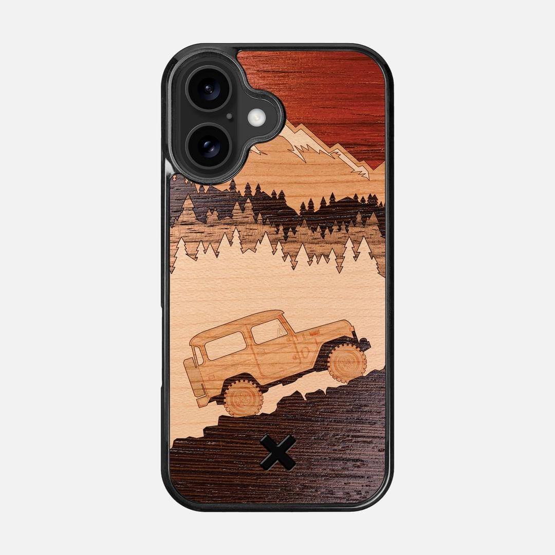 Off-Road Case for the Apple iPhone 16 featuring a Padauk, Cherry, Maple, and Walnut Wood backer with the Keyway X Mark#Phone Model_iPhone 16