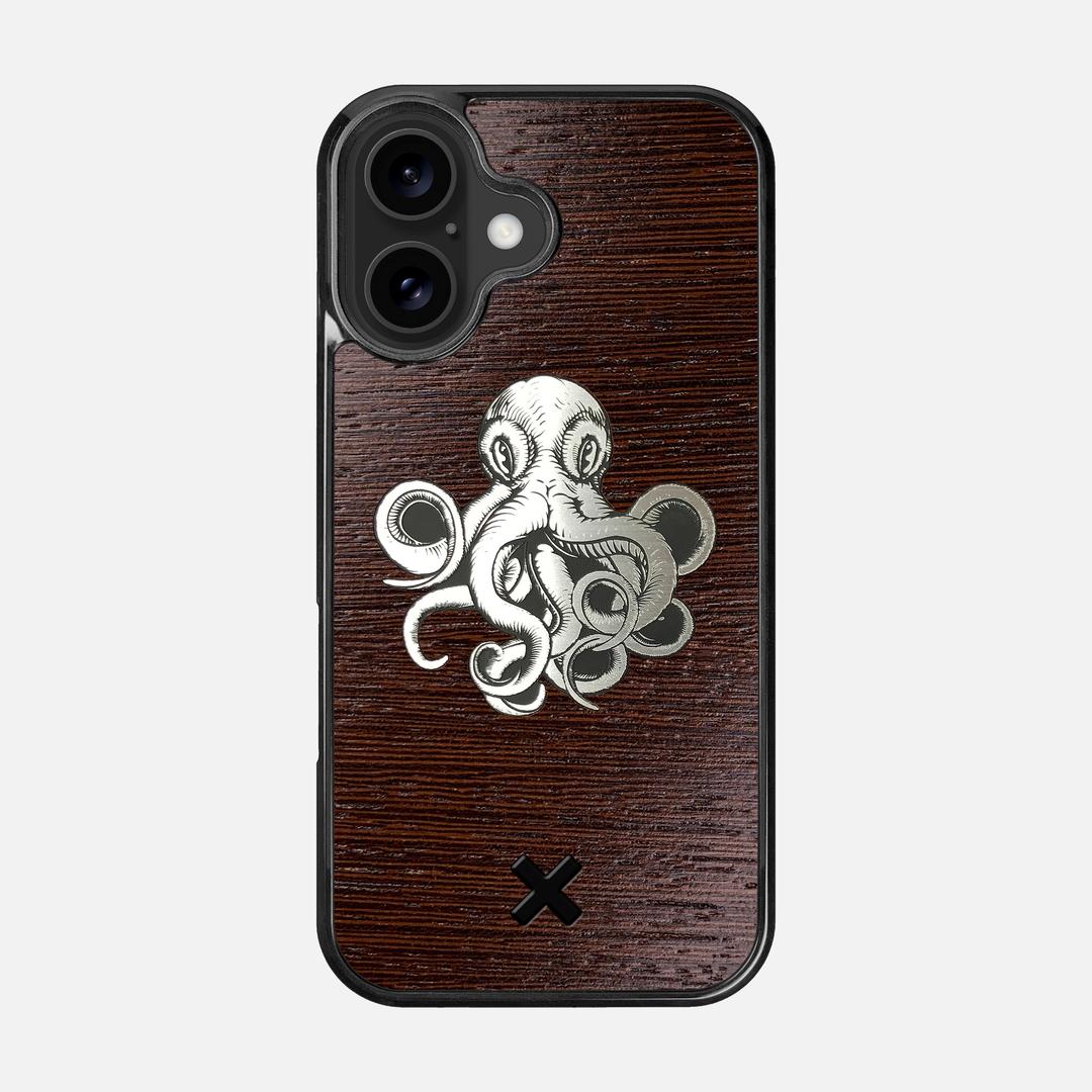 Prize Kraken Case for the Apple iPhone 16 featuring an Engraved Silver and Wenge Wood backer with the Keyway X Mark#Phone Model_iPhone 16
