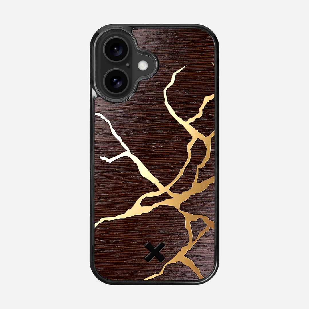 Restore Case for the Apple iPhone 16 featuring a Gold and Wenge Wood backer with the Keyway X Mark#Phone Model_iPhone 16