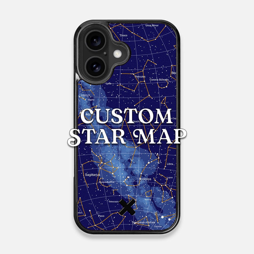 Front view of the Custom Star Map Printed Canvas iPhone 16 Case by Keyway Designs