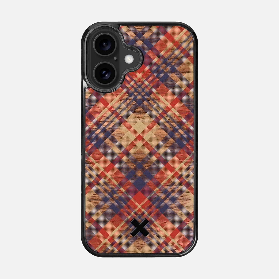 Tartan Case for the Apple iPhone 16 featuring a UV Printed Walnut Wood backer with the Keyway X Mark#Phone Model_iPhone 16