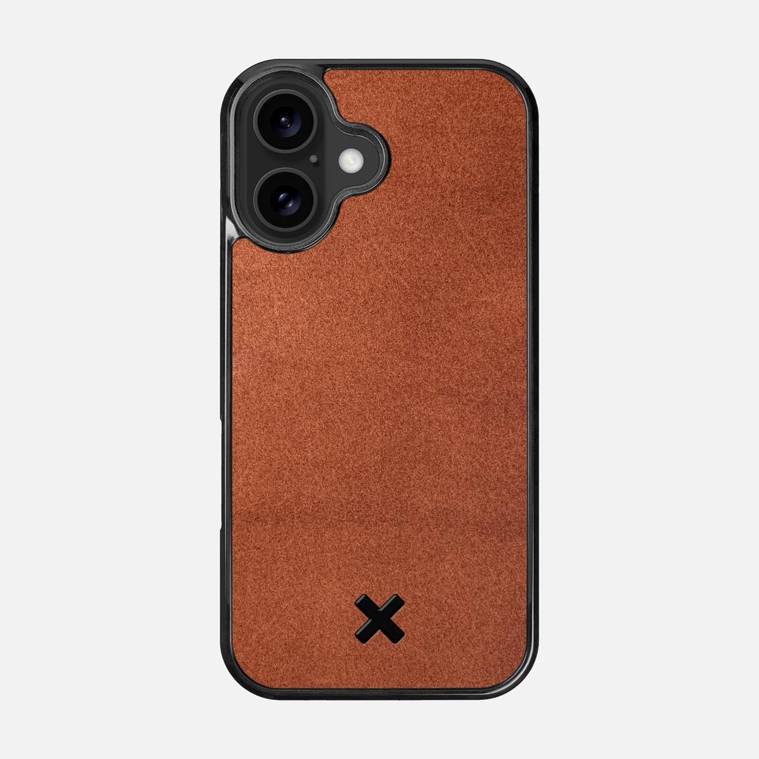 Whiskey Leather Case for the Apple iPhone 16 featuring a Genuine Leather backer with the Keyway X Mark#Phone Model_iPhone 16