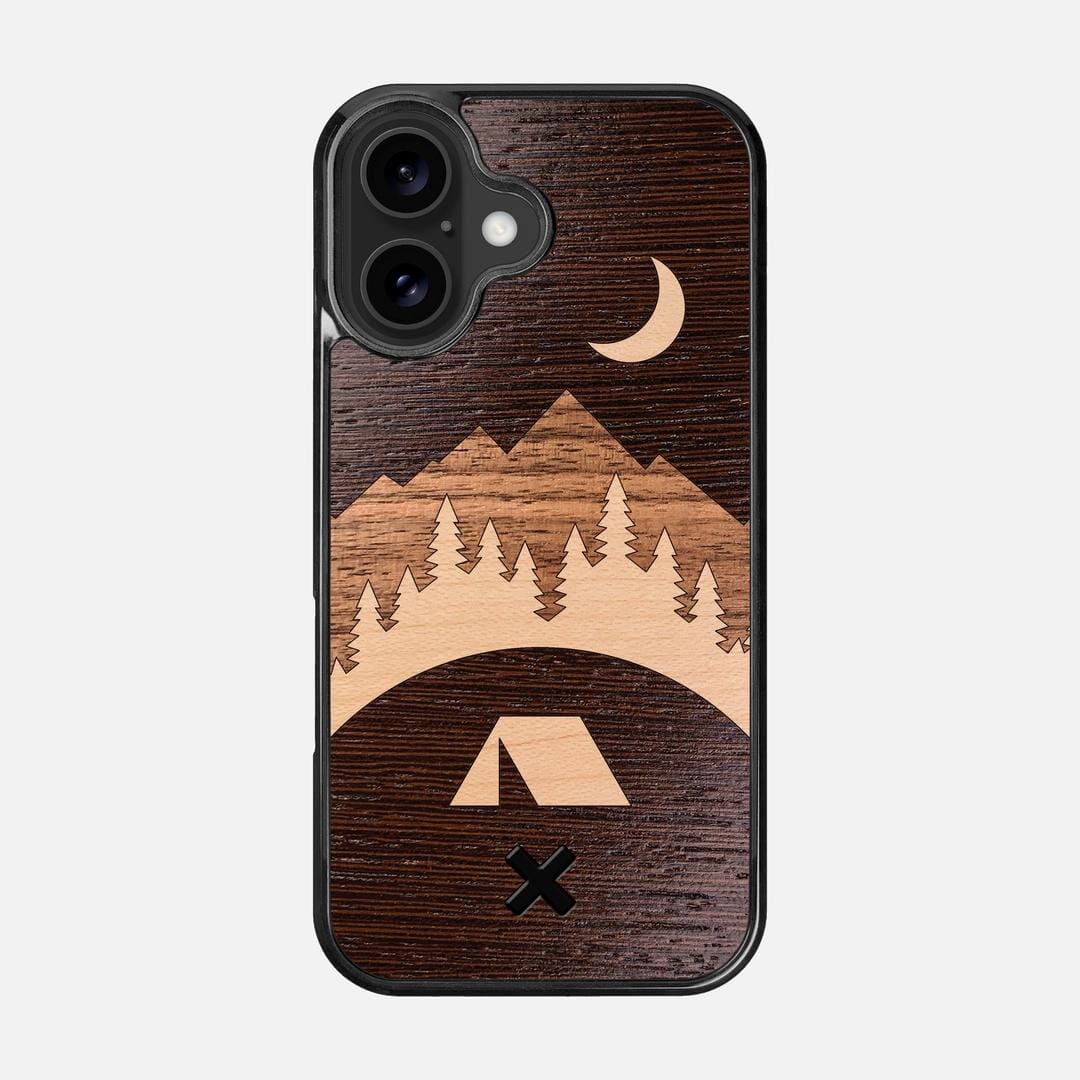 Woodland Case for the Apple iPhone 16 featuring a Wenge, Maple, and Walnut Wood backer with the Keyway X Mark#Phone Model_iPhone 16
