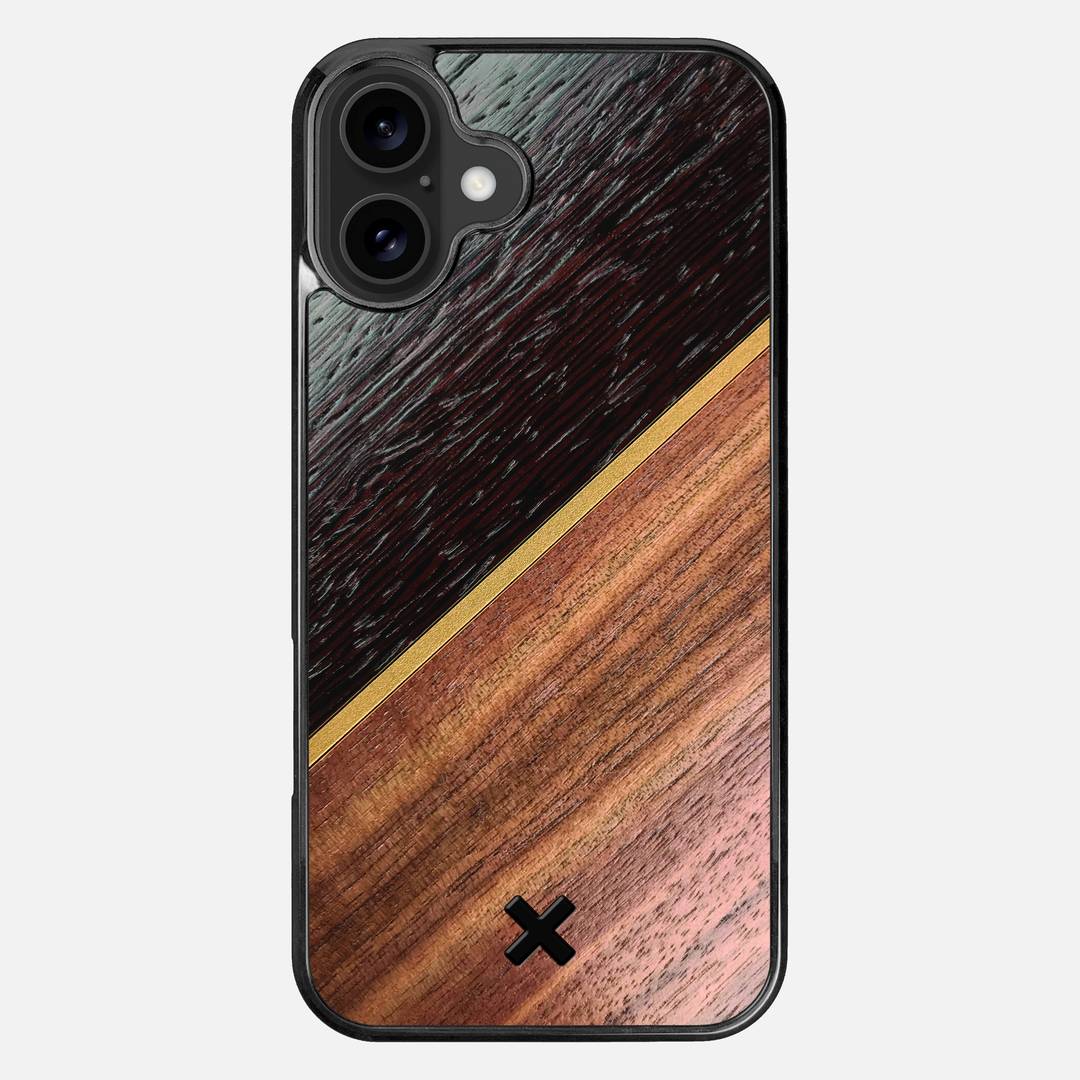 Alium Case for the Apple iPhone 16 Plus featuring a Wenge, Gold, and Walnut Wood backer with the Keyway X Mark#Phone Model_iPhone 16 Plus