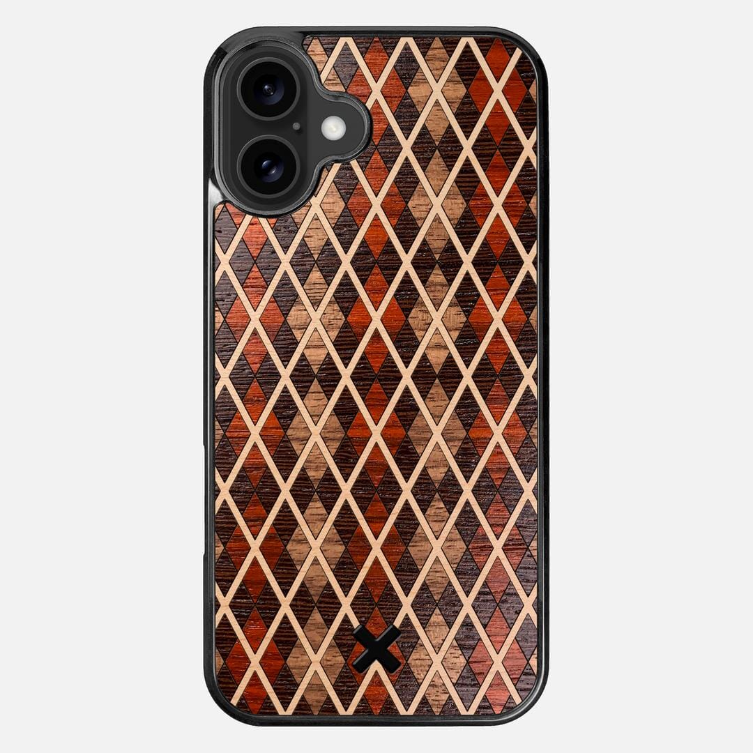 Argyle Case for the Apple iPhone 16 Plus featuring a Walnut, Padauk, Wenge, and Maple Wood backer with the Keyway X Mark#Phone Model_iPhone 16 Plus