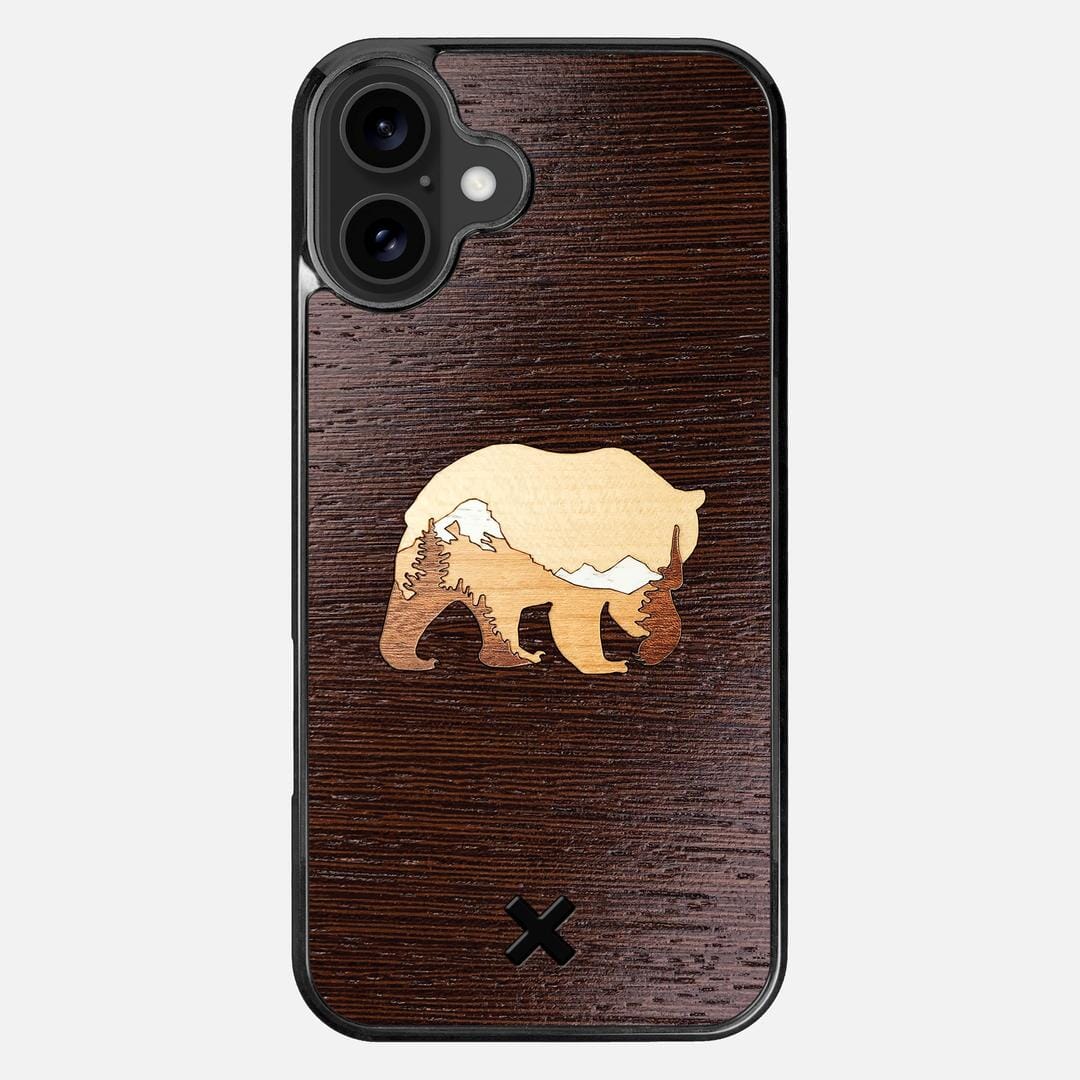 Bear Mountain Case for the Apple iPhone 16 Plus featuring a Wenge, Maple, Cherry, and Sapele Wood backer with the Keyway X Mark#Phone Model_iPhone 16 Plus
