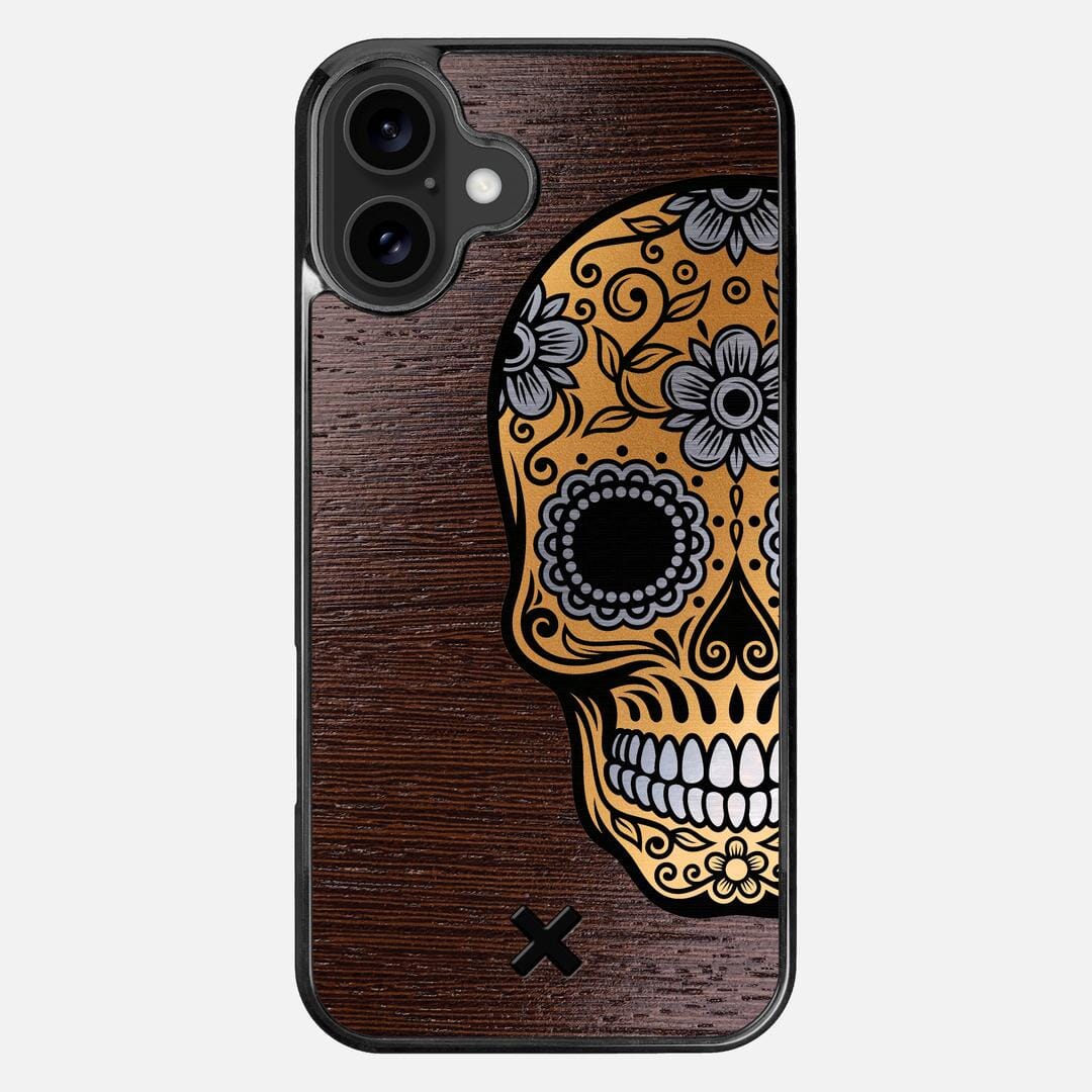 Calavera Case for the Apple iPhone 16 Plus featuring an Engraved Gold and Wenge Wood backer with the Keyway X Mark#Phone Model_iPhone 16 Plus