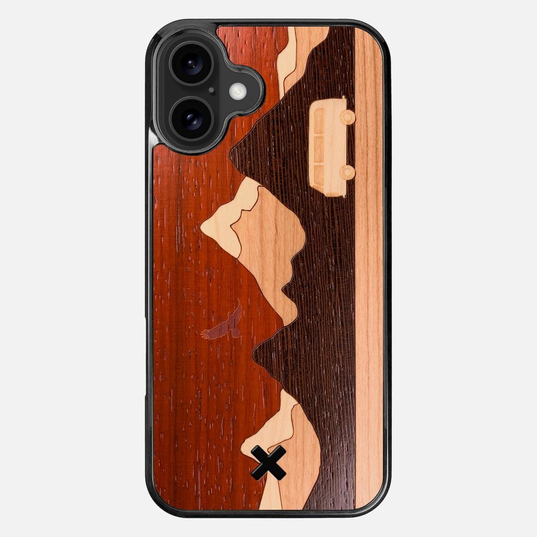 Cross Country Case for the Apple iPhone 16 Plus featuring a Padauk, Maple, Cherry, and Wenge Wood backer with the Keyway X Mark#Phone Model_iPhone 16 Plus