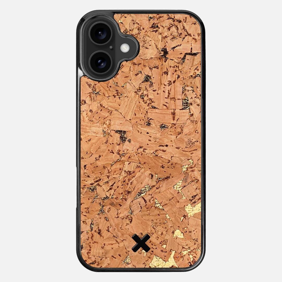 Gold Cork Case for the Apple iPhone 16 Plus featuring a Genuine Cork backer with the Keyway X Mark#Phone Model_iPhone 16 Plus