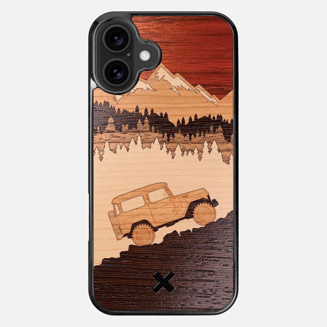 Off-Road Case for the Apple iPhone 16 Plus featuring a Padauk, Cherry, Maple, and Walnut Wood backer with the Keyway X Mark#Phone Model_iPhone 16 Plus