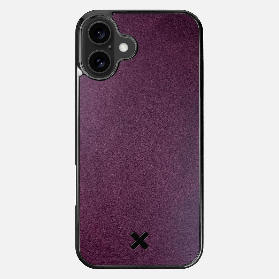Plum Leather Case for the Apple iPhone 16 Plus featuring a Genuine Leather backer with the Keyway X Mark#Phone Model_iPhone 16 Plus