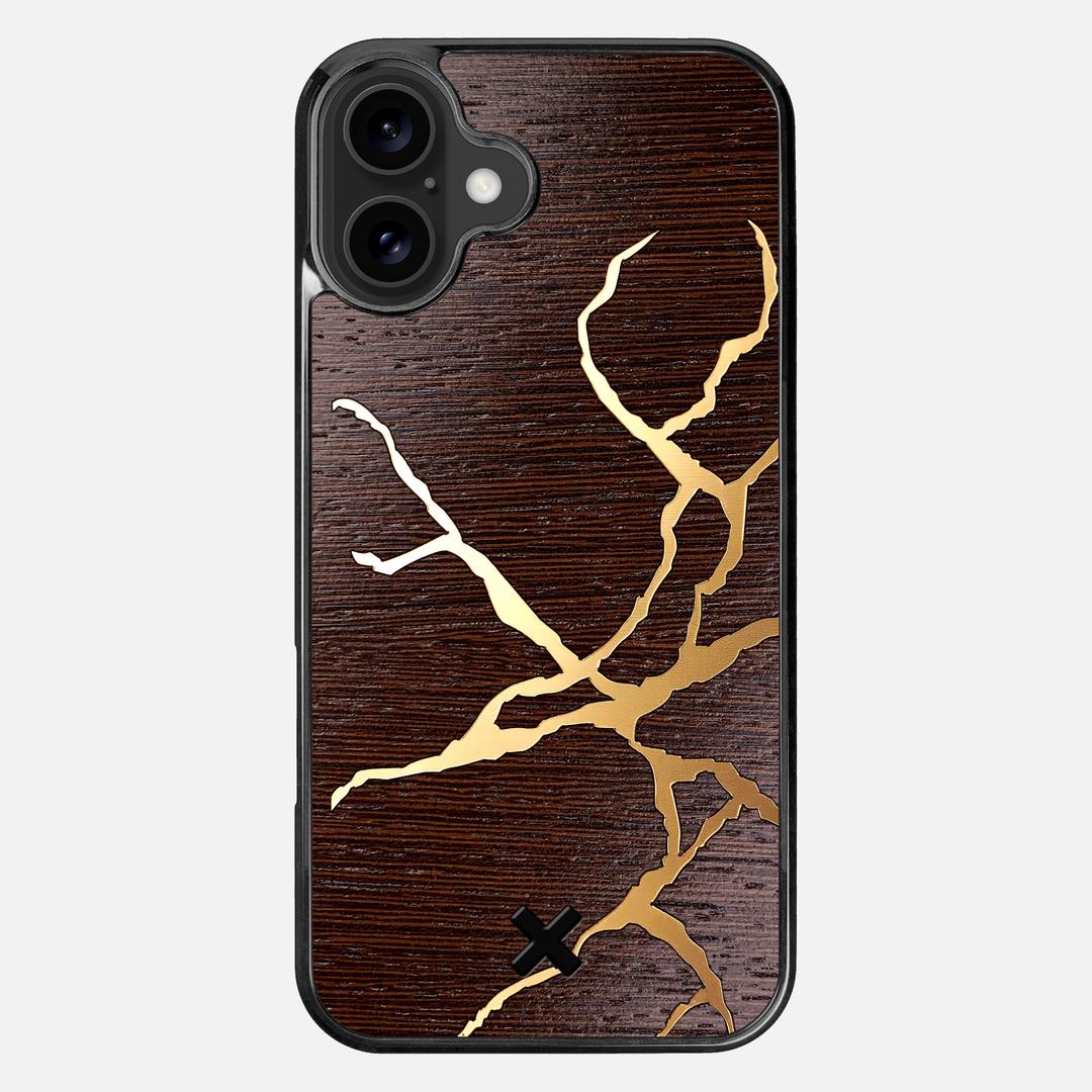 Restore Case for the Apple iPhone 16 Plus featuring a Gold and Wenge Wood backer with the Keyway X Mark#Phone Model_iPhone 16 Plus