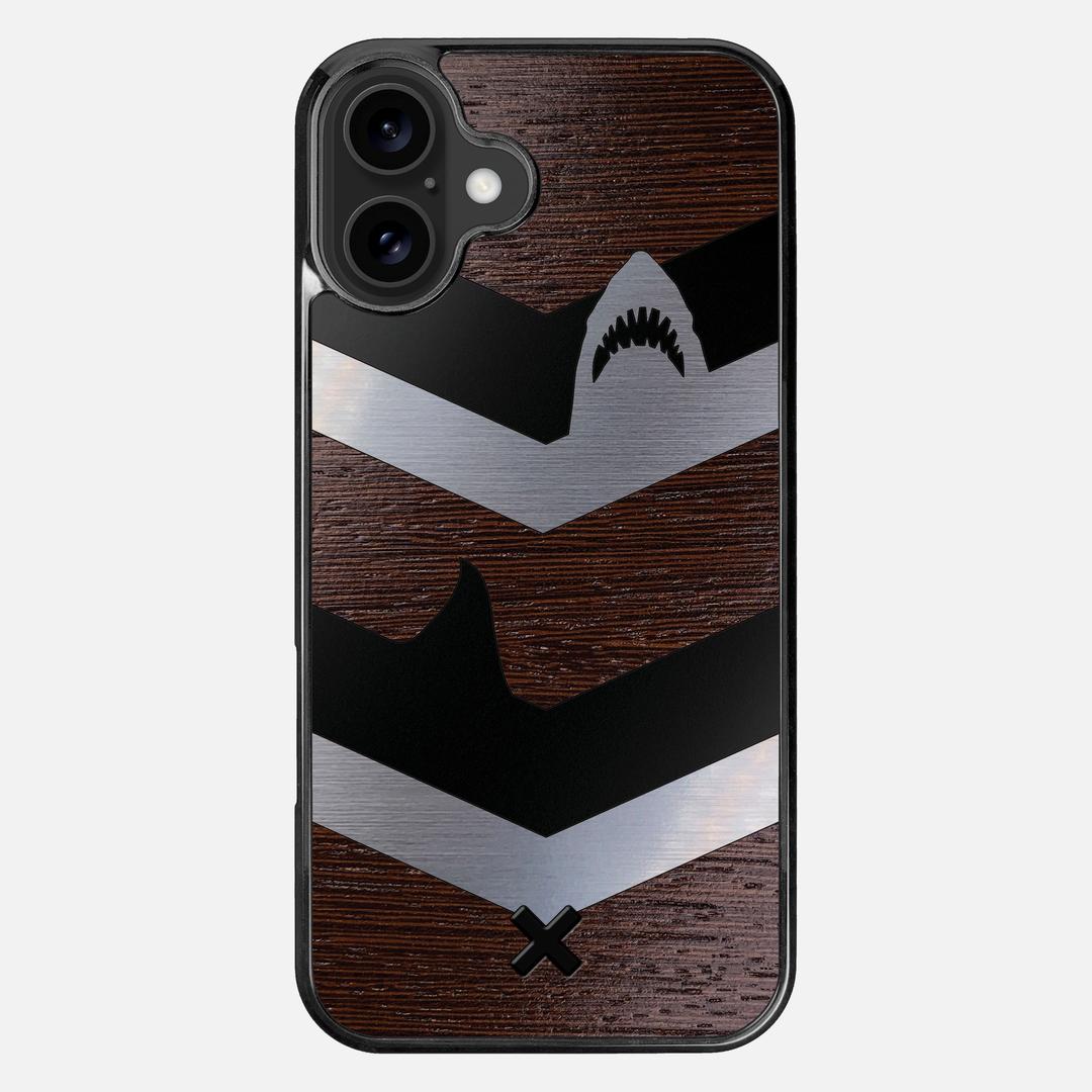 Shark Chevron Case for the Apple iPhone 16 Plus featuring an Engraved Silver and Wenge Wood backer with the Keyway X Mark#Phone Model_iPhone 16 Plus