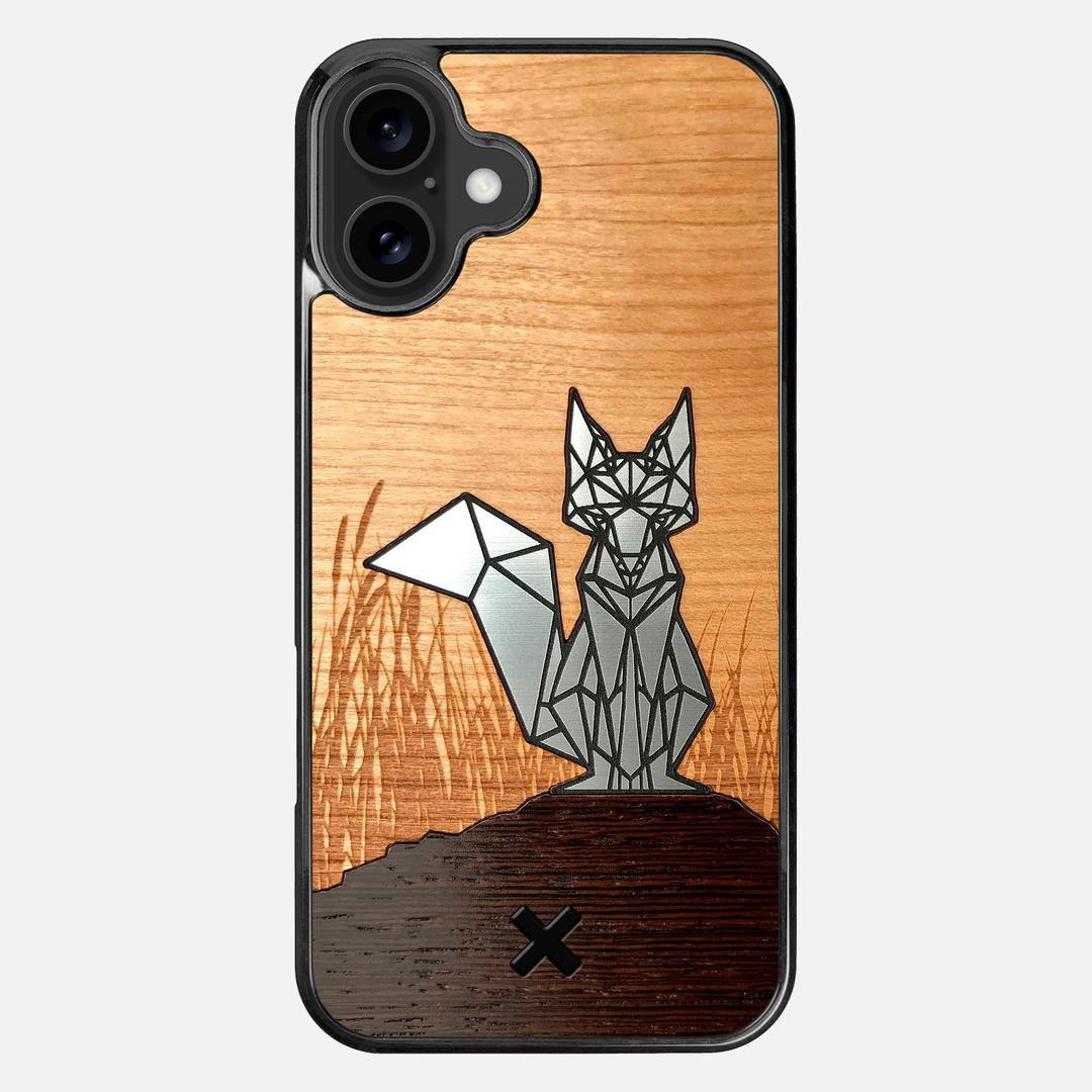 Silver Fox Case for the Apple iPhone 16 Plus featuring an Engraved Silver, Cherry, and Wenge Wood backer with the Keyway X Mark#Phone Model_iPhone 16 Plus