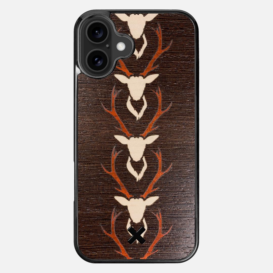 Stag Case for the Apple iPhone 16 Plus featuring a Maple & Padauk Deer Inlay on a Wenge Wood backer with the Keyway X Mark#Phone Model_iPhone 16 Plus