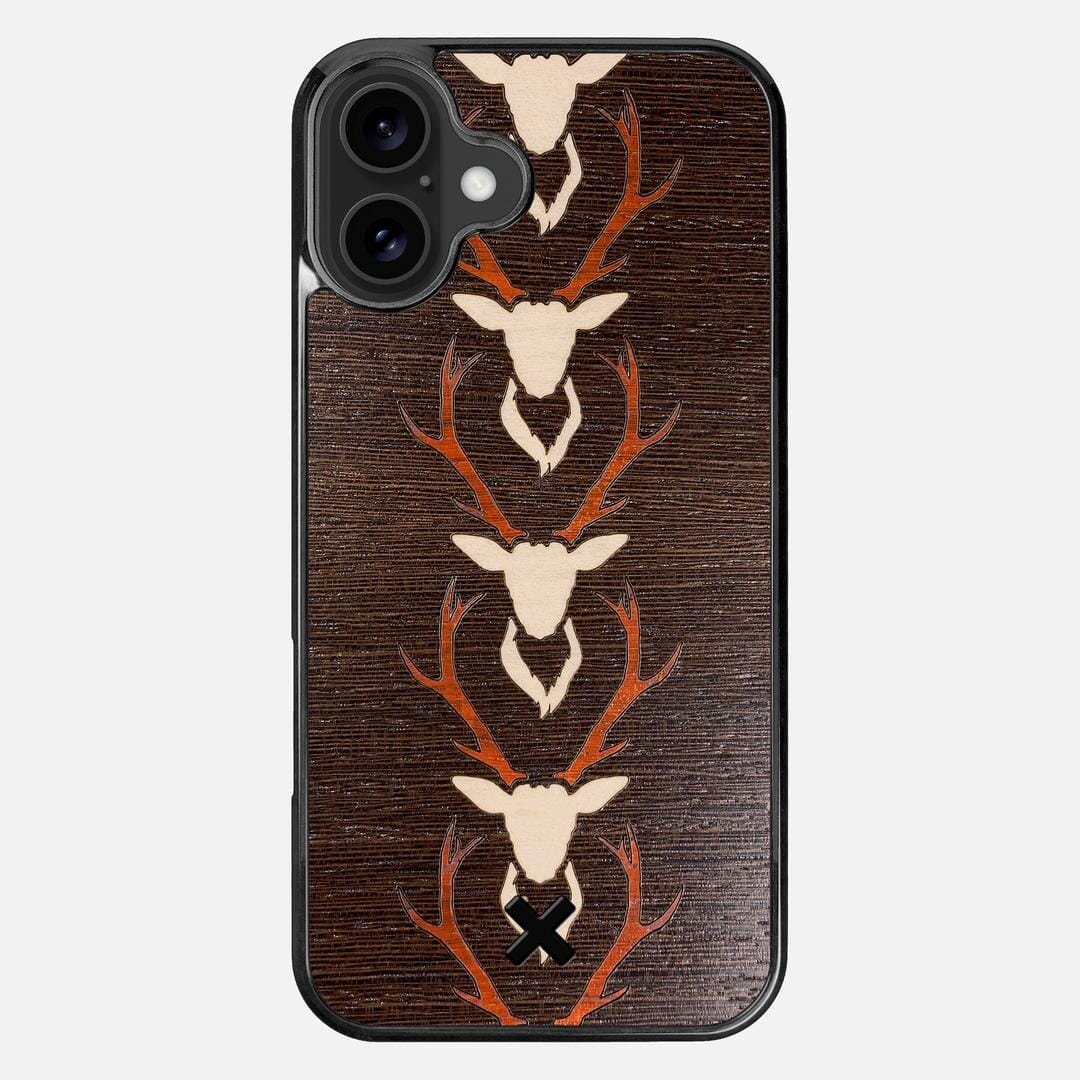 Stag Case for the Apple iPhone 16 Plus featuring a Maple & Padauk Deer Inlay on a Wenge Wood backer with the Keyway X Mark#Phone Model_iPhone 16 Plus