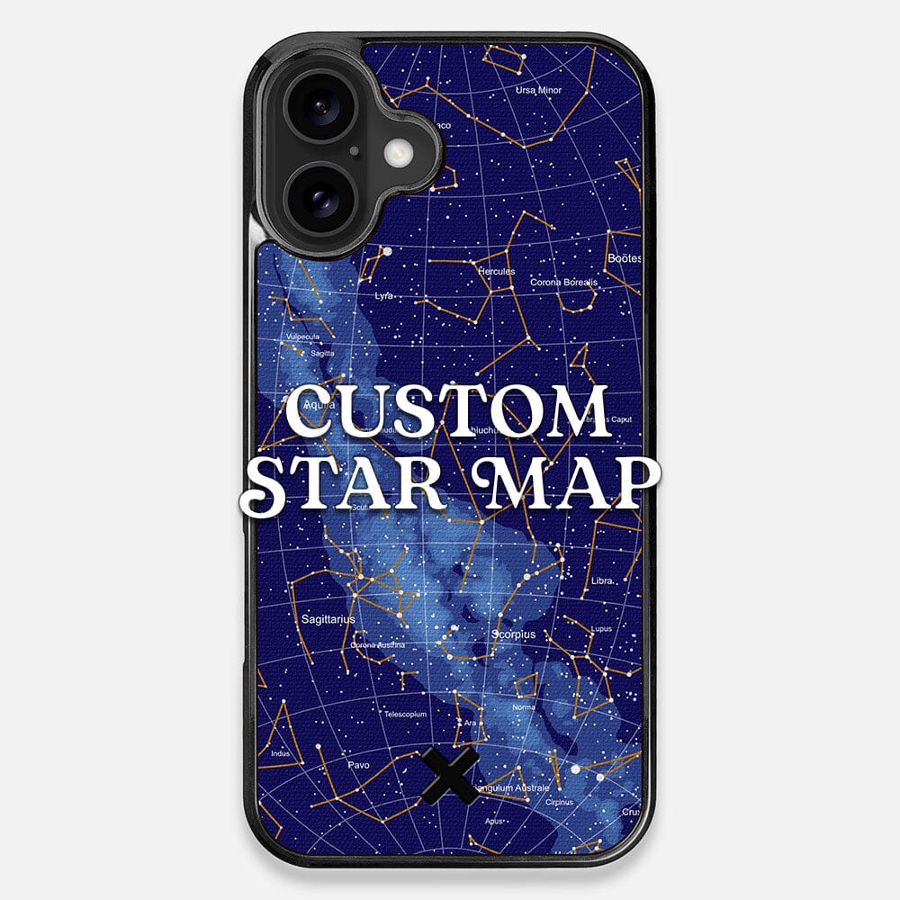 Front view of the Custom Star Map Printed Canvas iPhone 16 Plus Case by Keyway Designs