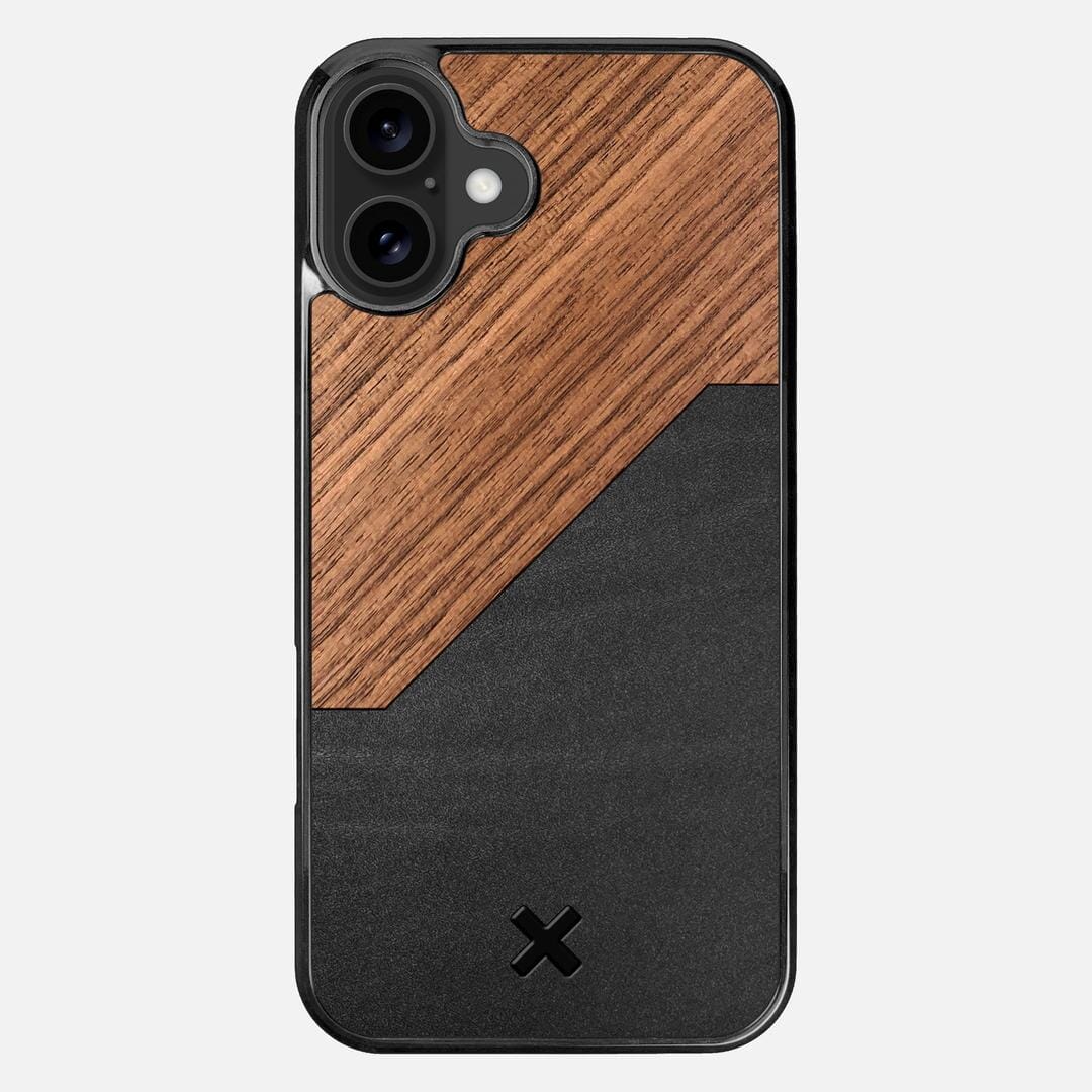Walnut Rift Case for the Apple iPhone 16 Plus featuring a Genuine Leather and Walnut Wood backer with the Keyway X Mark#Phone Model_iPhone 16 Plus