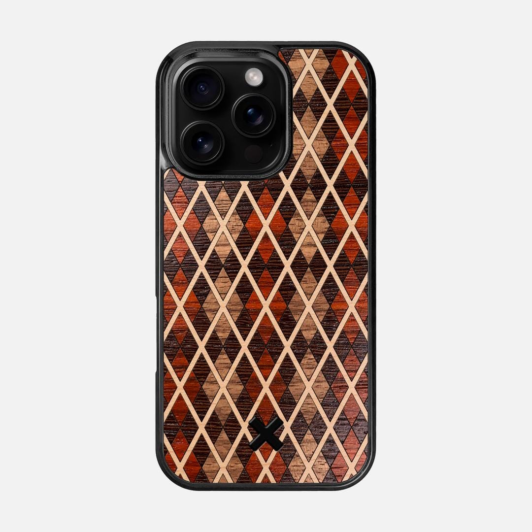 Argyle Case for the Apple iPhone 16 Pro featuring a Walnut, Padauk, Wenge, and Maple Wood backer with the Keyway X Mark#Phone Model_iPhone 16 Pro