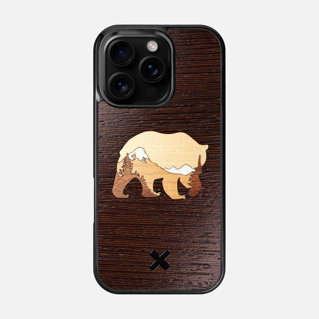 Bear Mountain Case for the Apple iPhone 16 Pro featuring a Wenge, Maple, Cherry, and Sapele Wood backer with the Keyway X Mark#Phone Model_iPhone 16 Pro