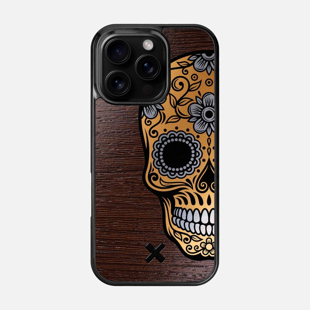 Calavera Case for the Apple iPhone 16 Pro featuring an Engraved Gold and Wenge Wood backer with the Keyway X Mark#Phone Model_iPhone 16 Pro