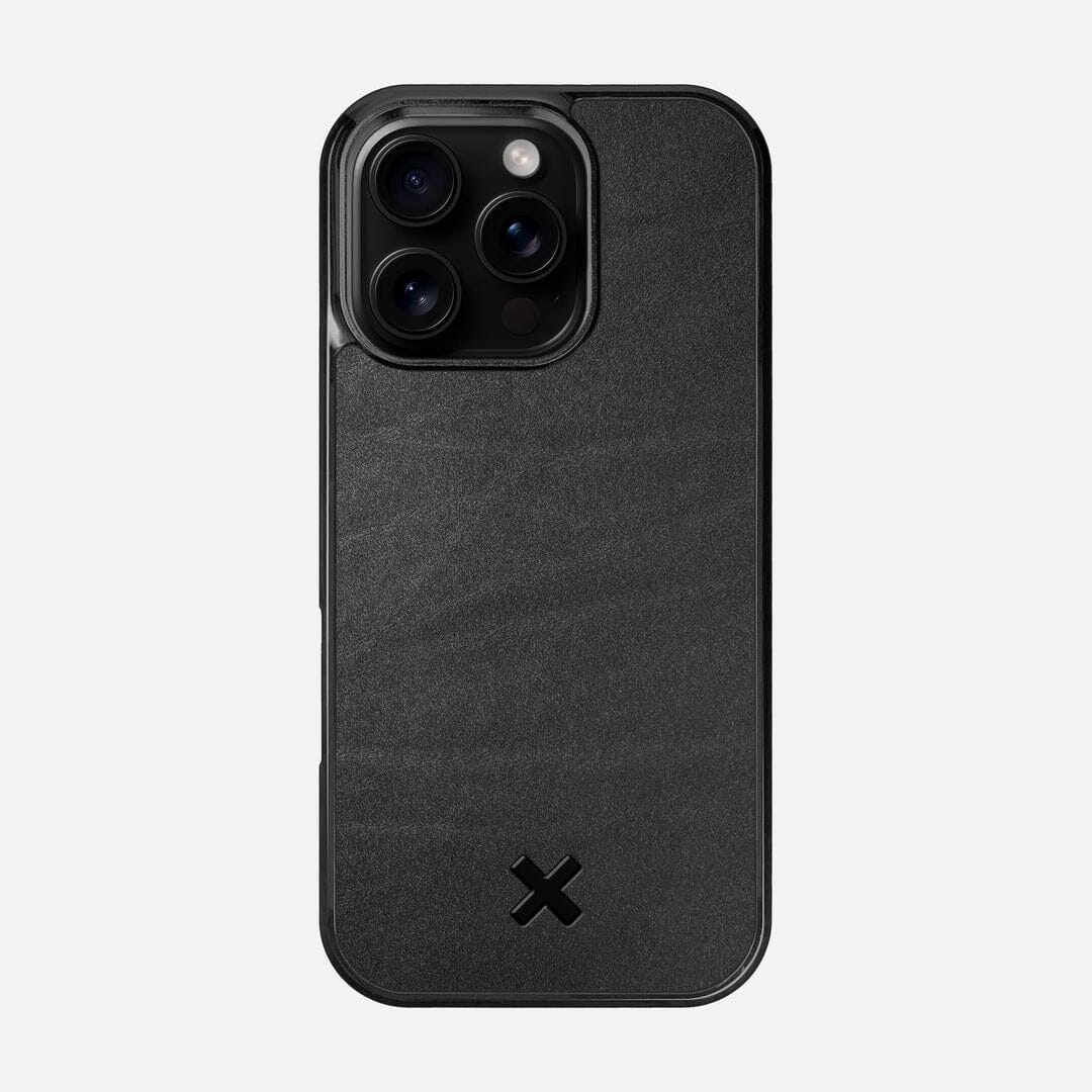 Charcoal Leather Case for the Apple iPhone 16 Pro featuring a Genuine Leather backer with the Keyway X Mark#Phone Model_iPhone 16 Pro