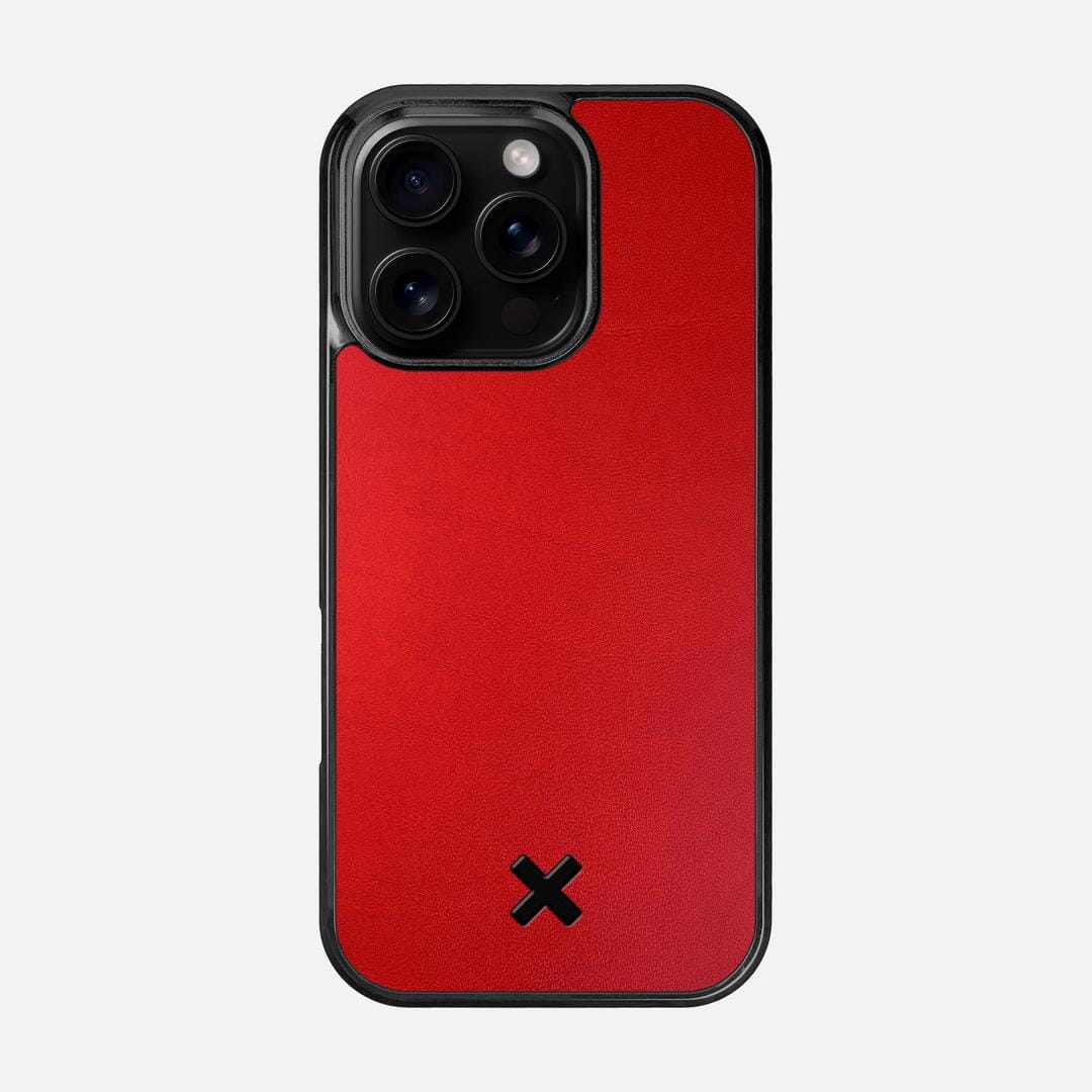 Crimson Leather Case for the Apple iPhone 16 Pro featuring a Genuine Leather backer with the Keyway X Mark#Phone Model_iPhone 16 Pro