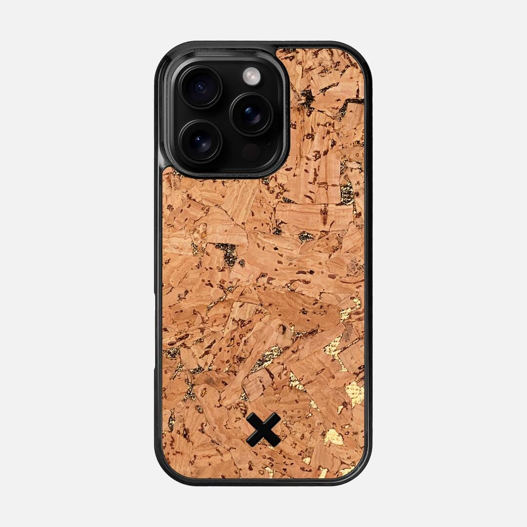 Gold Cork Case for the Apple iPhone 16 Pro featuring a Genuine Cork backer with the Keyway X Mark#Phone Model_iPhone 16 Pro