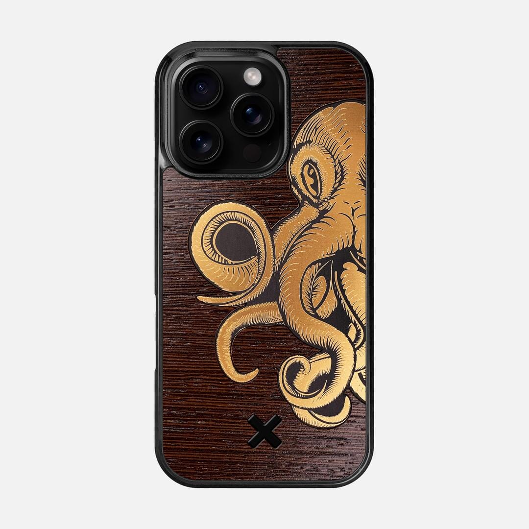Kraken 2 Case for the Apple iPhone 16 Pro featuring an Engraved Gold and Wenge Wood backer with the Keyway X Mark#Phone Model_iPhone 16 Pro