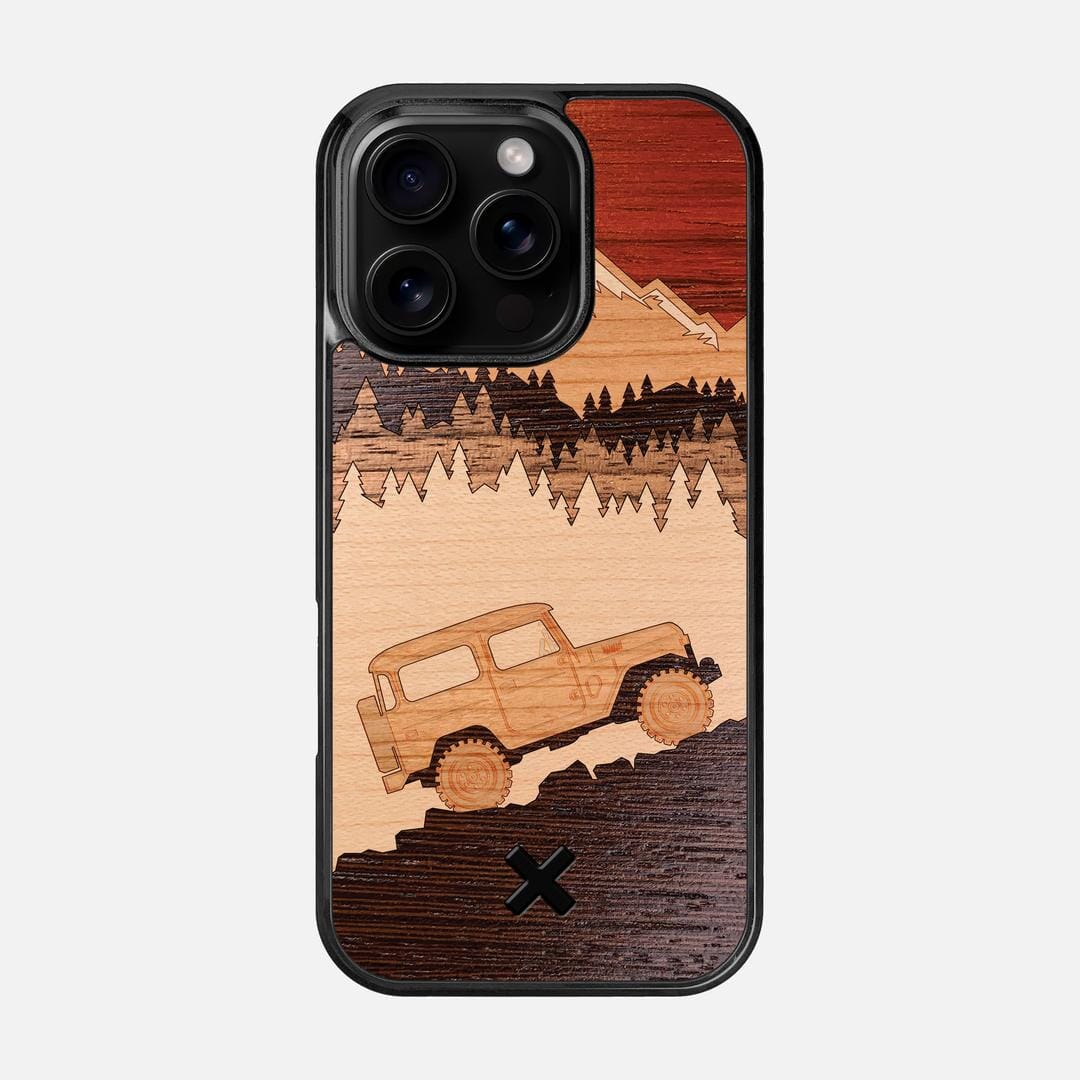 Off-Road Case for the Apple iPhone 16 Pro featuring a Padauk, Cherry, Maple, and Walnut Wood backer with the Keyway X Mark#Phone Model_iPhone 16 Pro