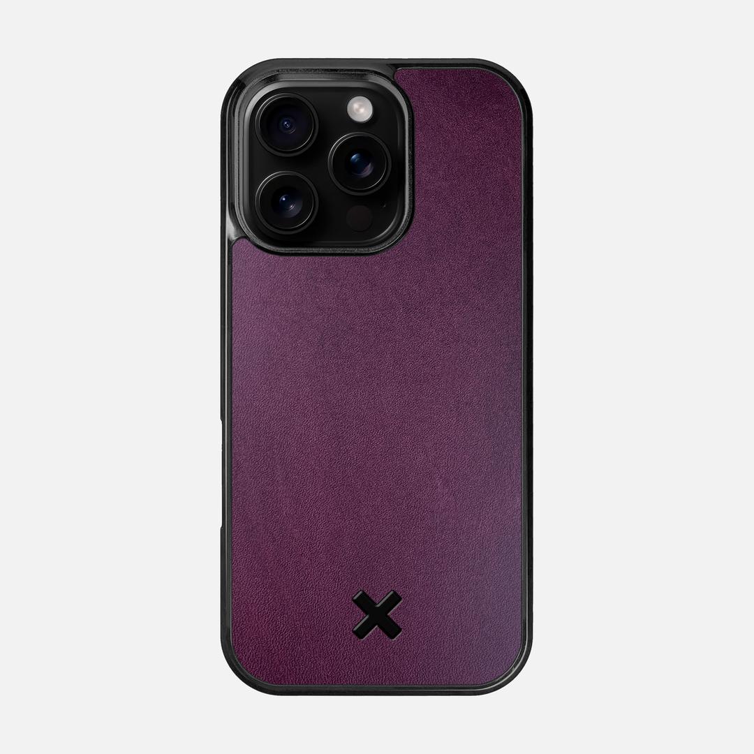 Plum Leather Case for the Apple iPhone 16 Pro featuring a Genuine Leather backer with the Keyway X Mark#Phone Model_iPhone 16 Pro