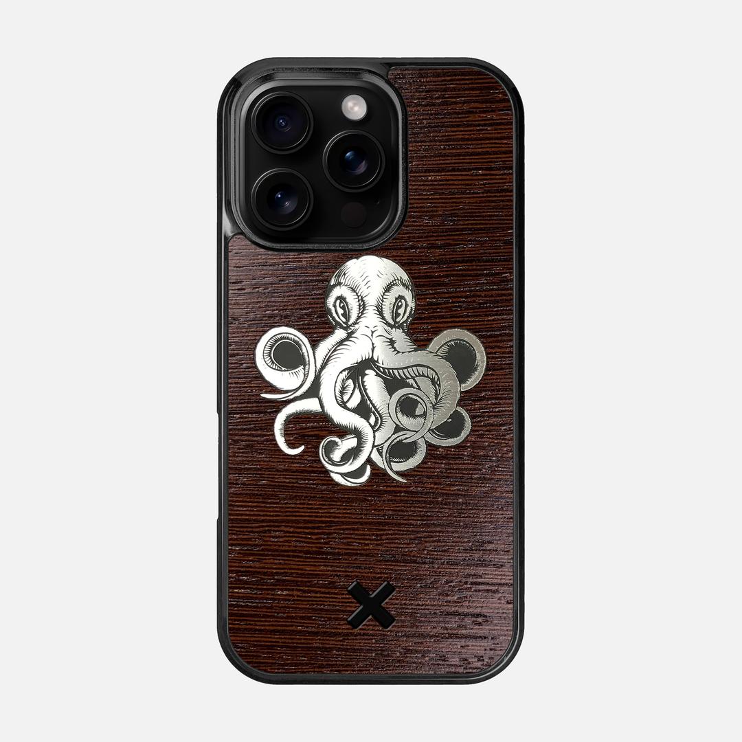 Prize Kraken Case for the Apple iPhone 16 Pro featuring an Engraved Silver and Wenge Wood backer with the Keyway X Mark#Phone Model_iPhone 16 Pro