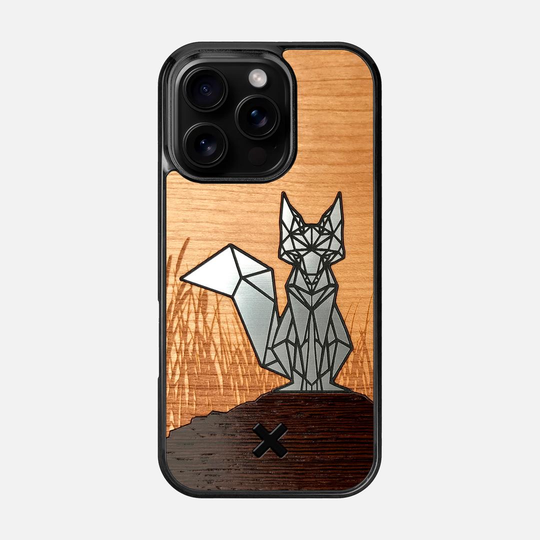 Silver Fox Case for the Apple iPhone 16 Pro featuring an Engraved Silver, Cherry, and Wenge Wood backer with the Keyway X Mark#Phone Model_iPhone 16 Pro