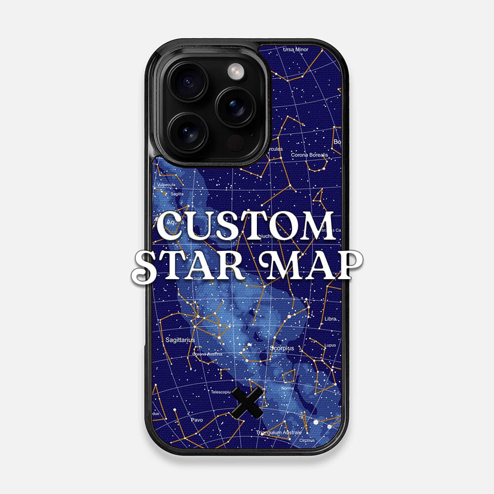 Front view of the Custom Star Map Printed Canvas iPhone 16 Pro Case by Keyway Designs