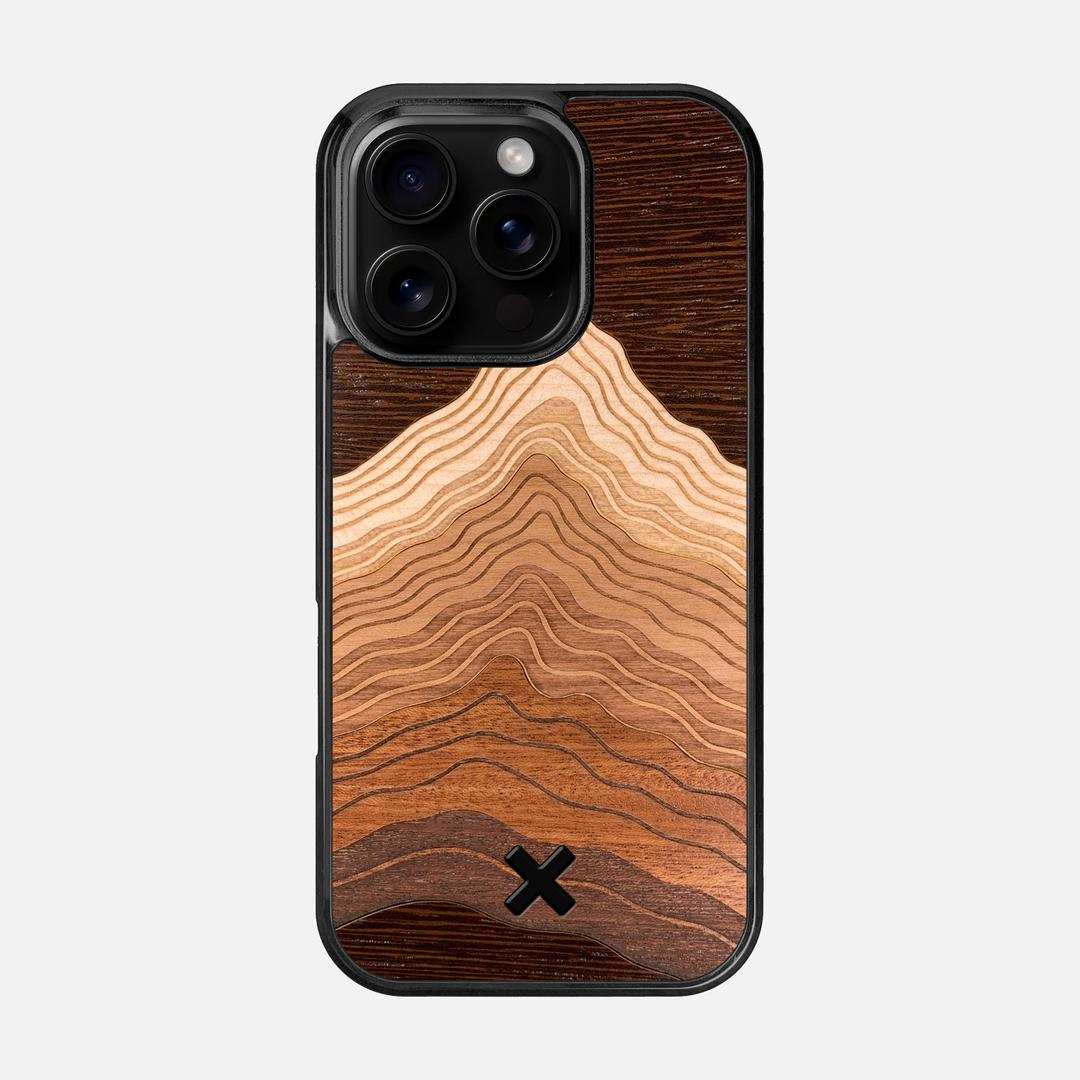 Summit Case for the Apple iPhone 16 Pro featuring a mountain of Wenge, Maple, Cherry, and Sapele Wood backer with the Keyway X Mark#Phone Model_iPhone 16 Pro