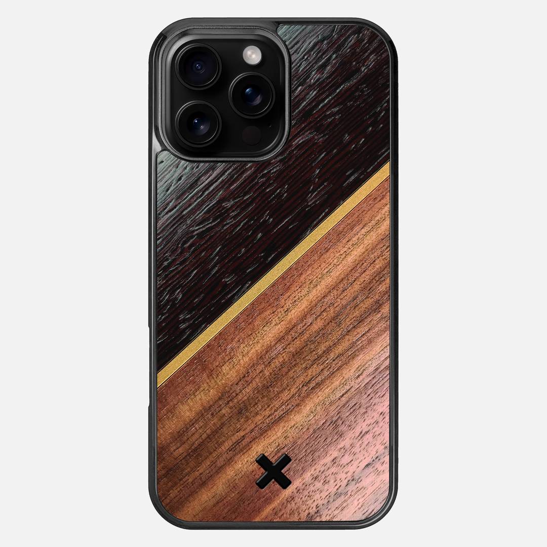 Alium Case for the Apple iPhone 16 Pro Max featuring a Wenge, Gold, and Walnut Wood backer with the Keyway X Mark#Phone Model_iPhone 16 Pro Max
