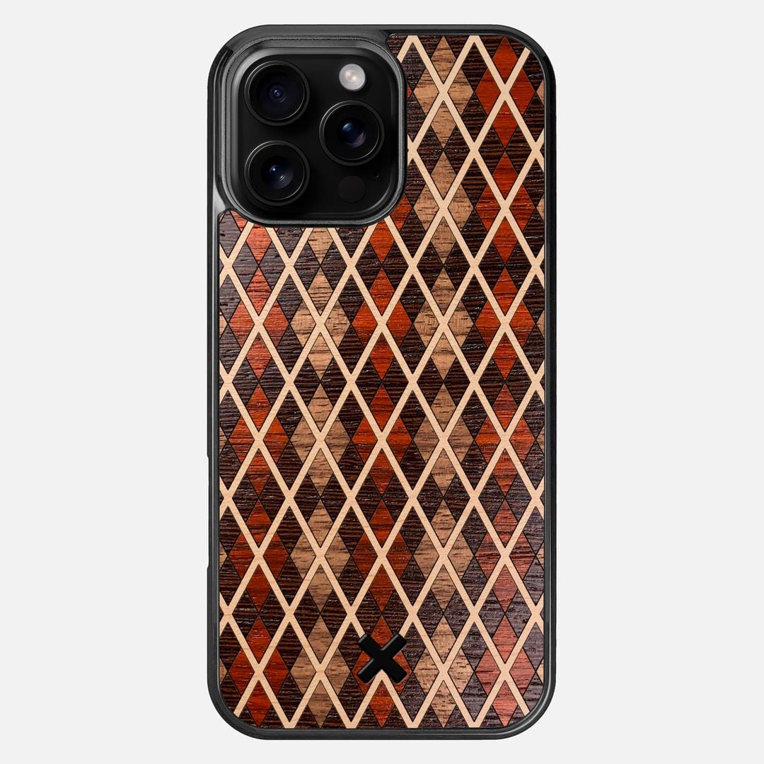 Argyle Case for the Apple iPhone 16 Pro Max featuring a Walnut, Padauk, Wenge, and Maple Wood backer with the Keyway X Mark#Phone Model_iPhone 16 Pro Max