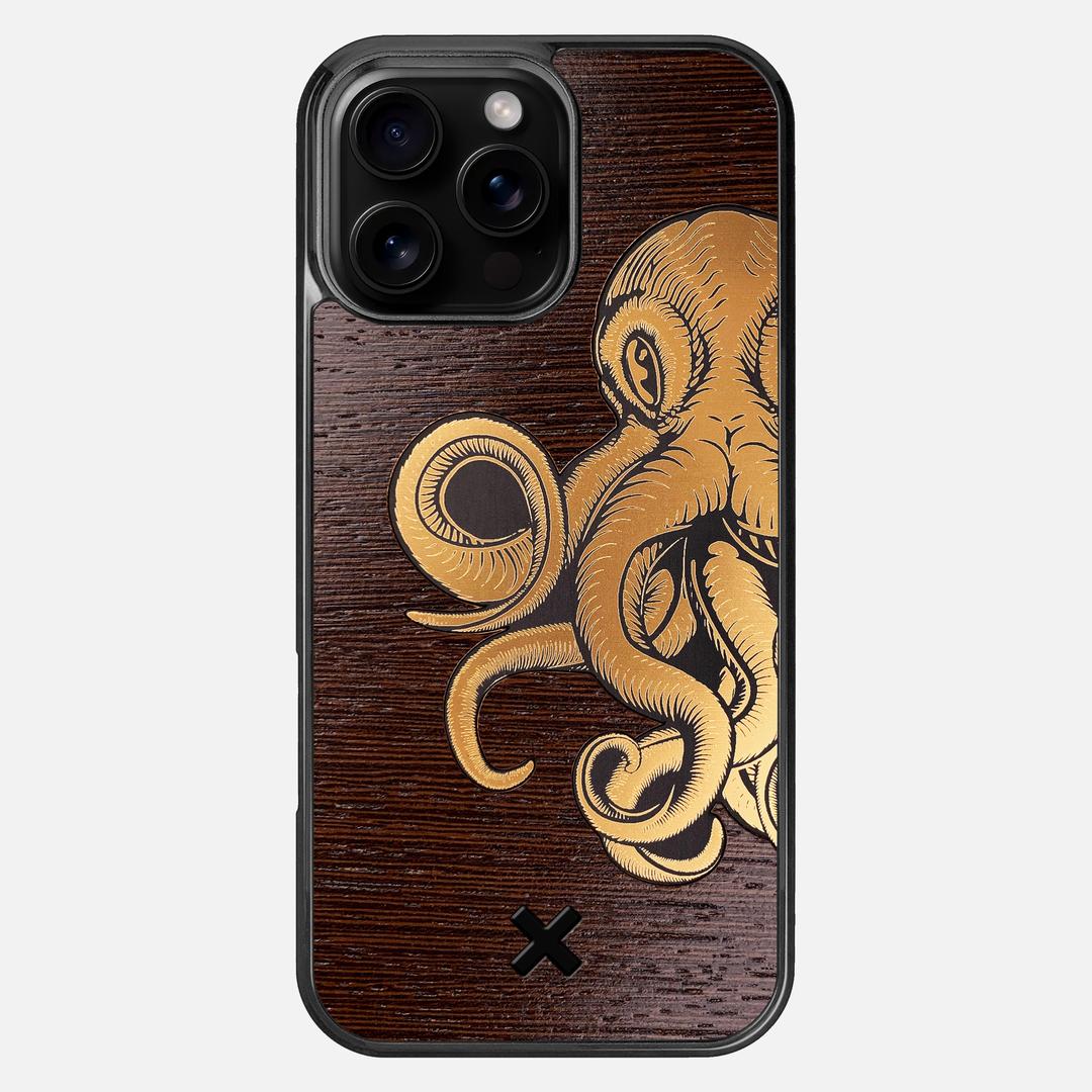 Kraken 2 Case for the Apple iPhone 16 Pro Max featuring an Engraved Gold and Wenge Wood backer with the Keyway X Mark#Phone Model_iPhone 16 Pro Max