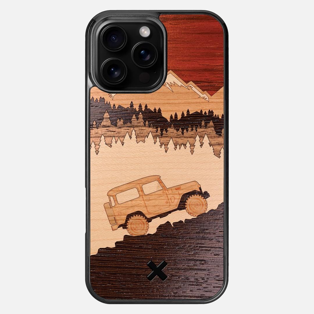 Off-Road Case for the Apple iPhone 16 Pro Max featuring a Padauk, Cherry, Maple, and Walnut Wood backer with the Keyway X Mark#Phone Model_iPhone 16 Pro Max