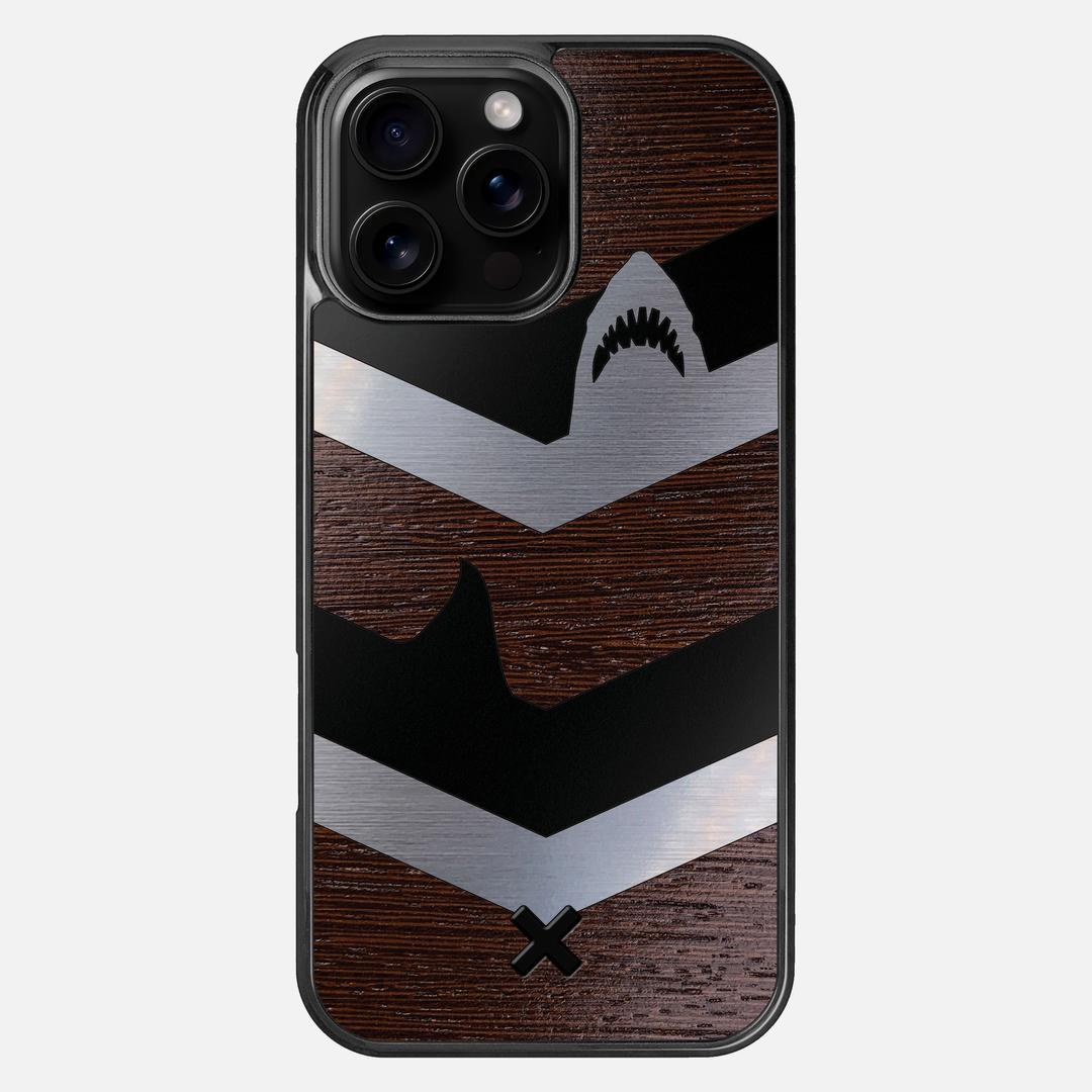 Shark Chevron Case for the Apple iPhone 16 Pro Max featuring an Engraved Silver and Wenge Wood backer with the Keyway X Mark#Phone Model_iPhone 16 Pro Max