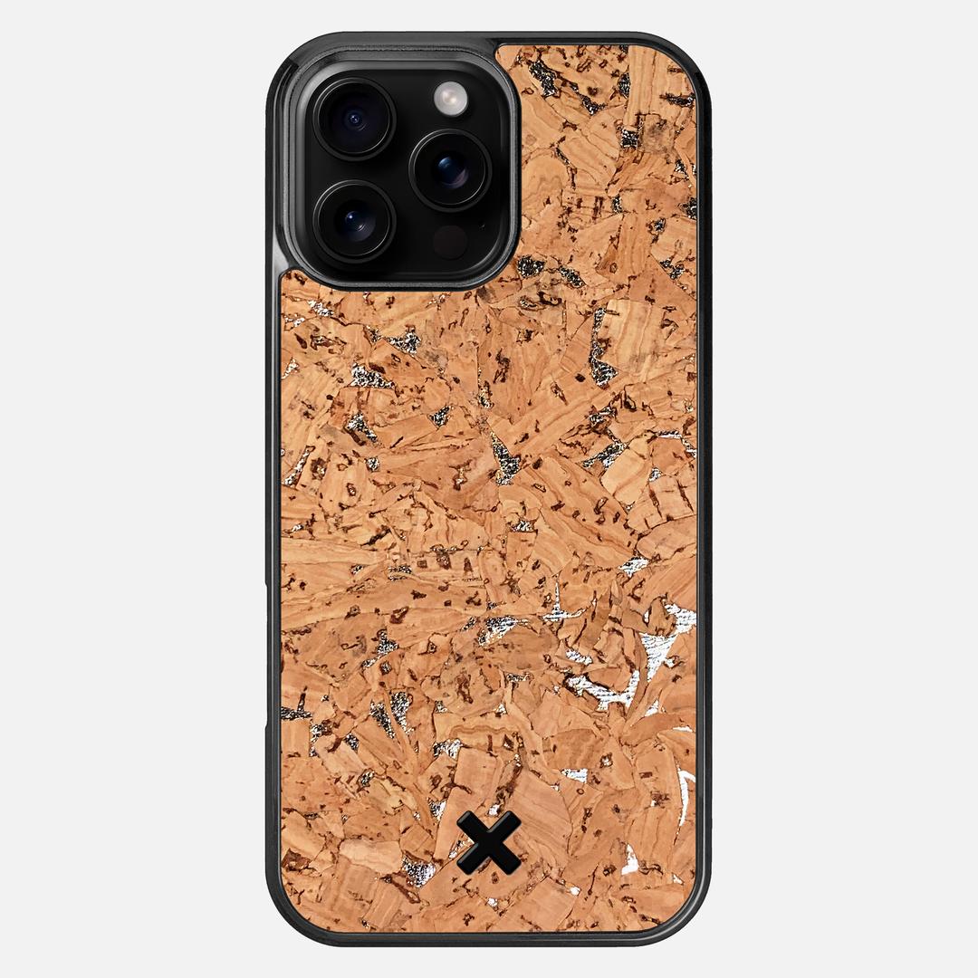 Silver Cork Case for the Apple iPhone 16 Pro Max featuring a Genuine Cork backer with the Keyway X Mark#Phone Model_iPhone 16 Pro Max