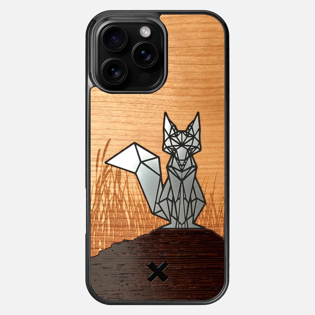 Silver Fox Case for the Apple iPhone 16 Pro Max featuring an Engraved Silver, Cherry, and Wenge Wood backer with the Keyway X Mark#Phone Model_iPhone 16 Pro Max