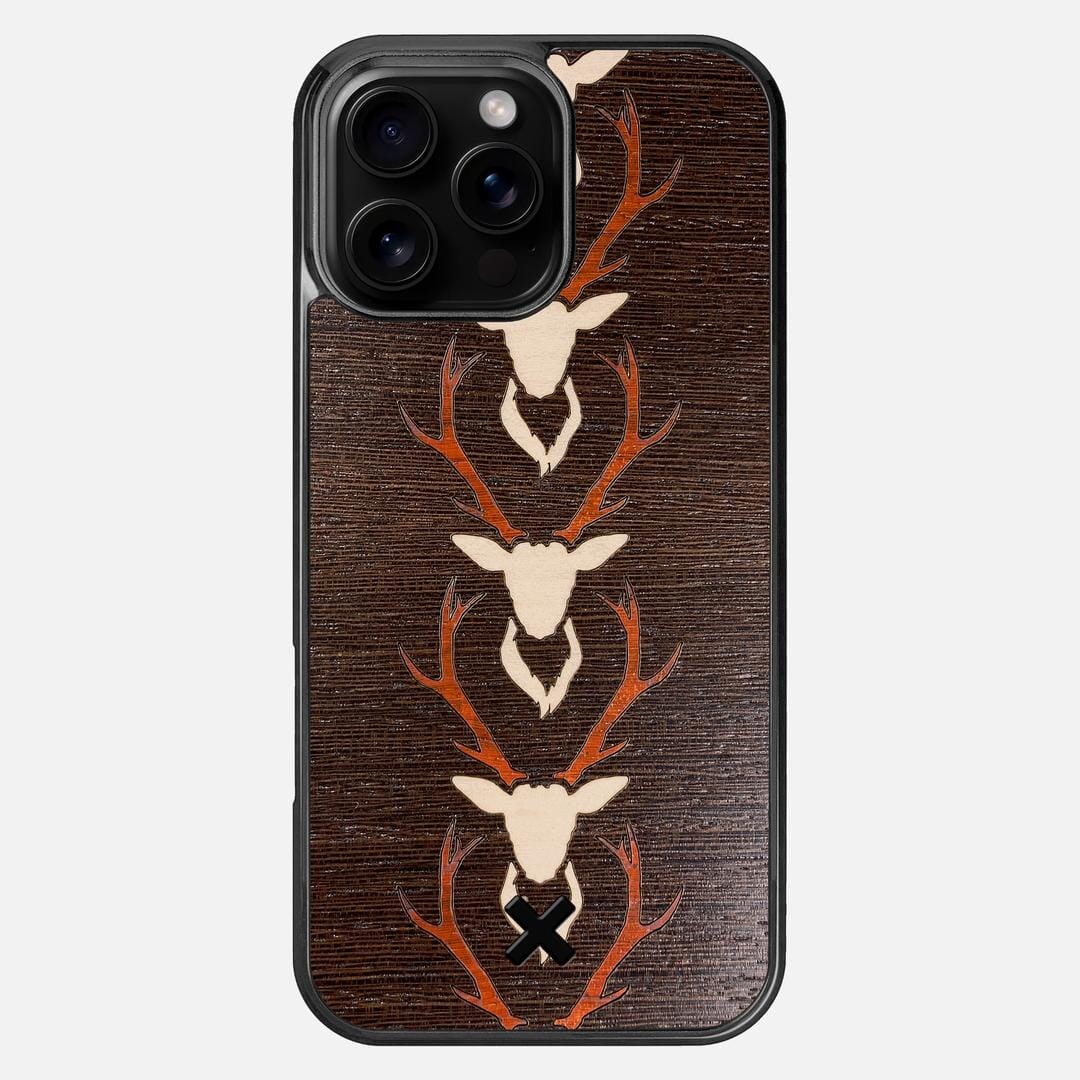 Stag Case for the Apple iPhone 16 Pro Max featuring a Maple & Padauk Deer Inlay on a Wenge Wood backer with the Keyway X Mark#Phone Model_iPhone 16 Pro Max