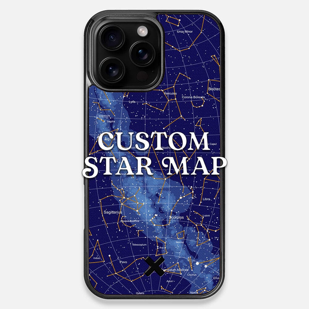 Front view of the Custom Star Map Printed Canvas iPhone 16 Pro Max Case by Keyway Designs