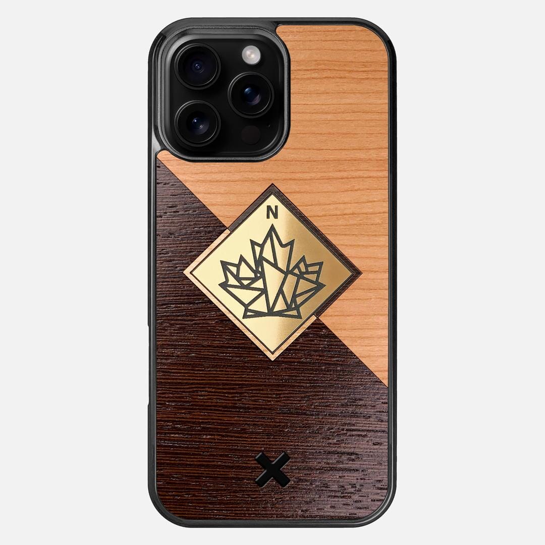 True North Case for the Apple iPhone 16 Pro Max featuring an Engraved Gold, Cherry, and Wenge Wood backer with the Keyway X Mark#Phone Model_iPhone 16 Pro Max