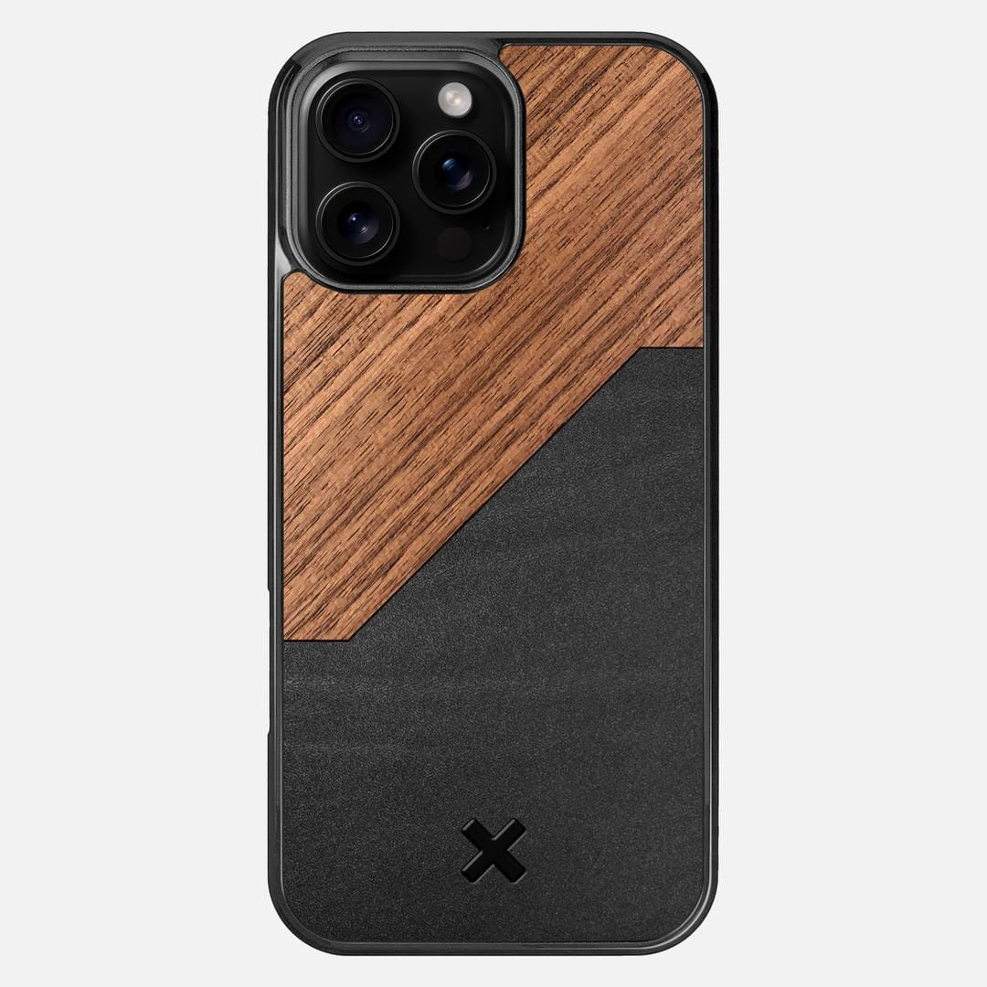 Walnut Rift Case for the Apple iPhone 16 Pro Max featuring a Genuine Leather and Walnut Wood backer with the Keyway X Mark#Phone Model_iPhone 16 Pro Max