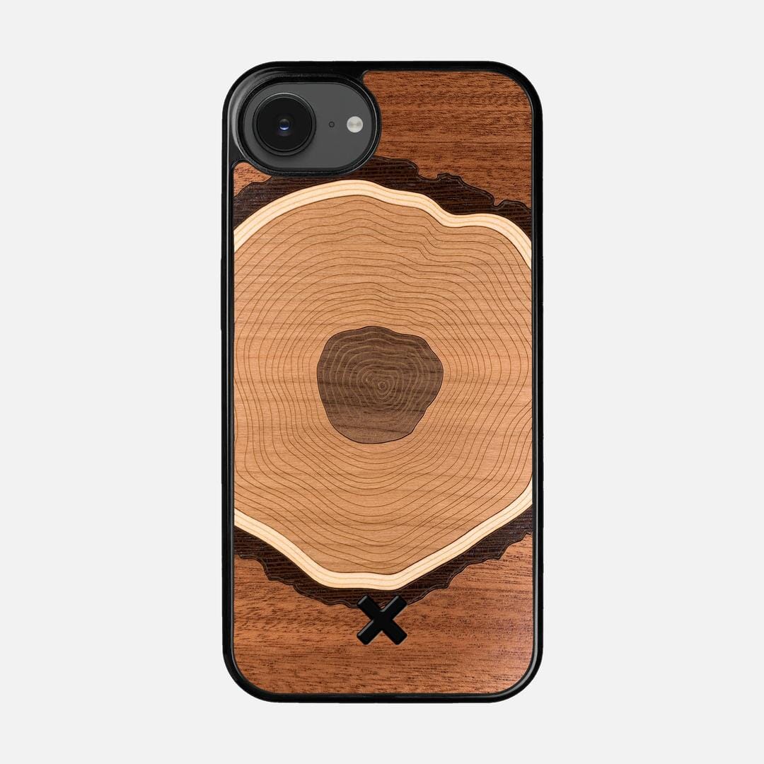 Arbor Case for the Apple iPhone 16e featuring a Sapele, Wenge, Maple, Cherry, and Walnut Wood backer with the Keyway X Mark#Phone Model_iPhone 16e
