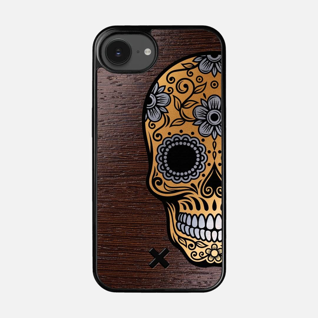Calavera Case for the Apple iPhone 16e featuring an Engraved Gold and Wenge Wood backer with the Keyway X Mark#Phone Model_iPhone 16e