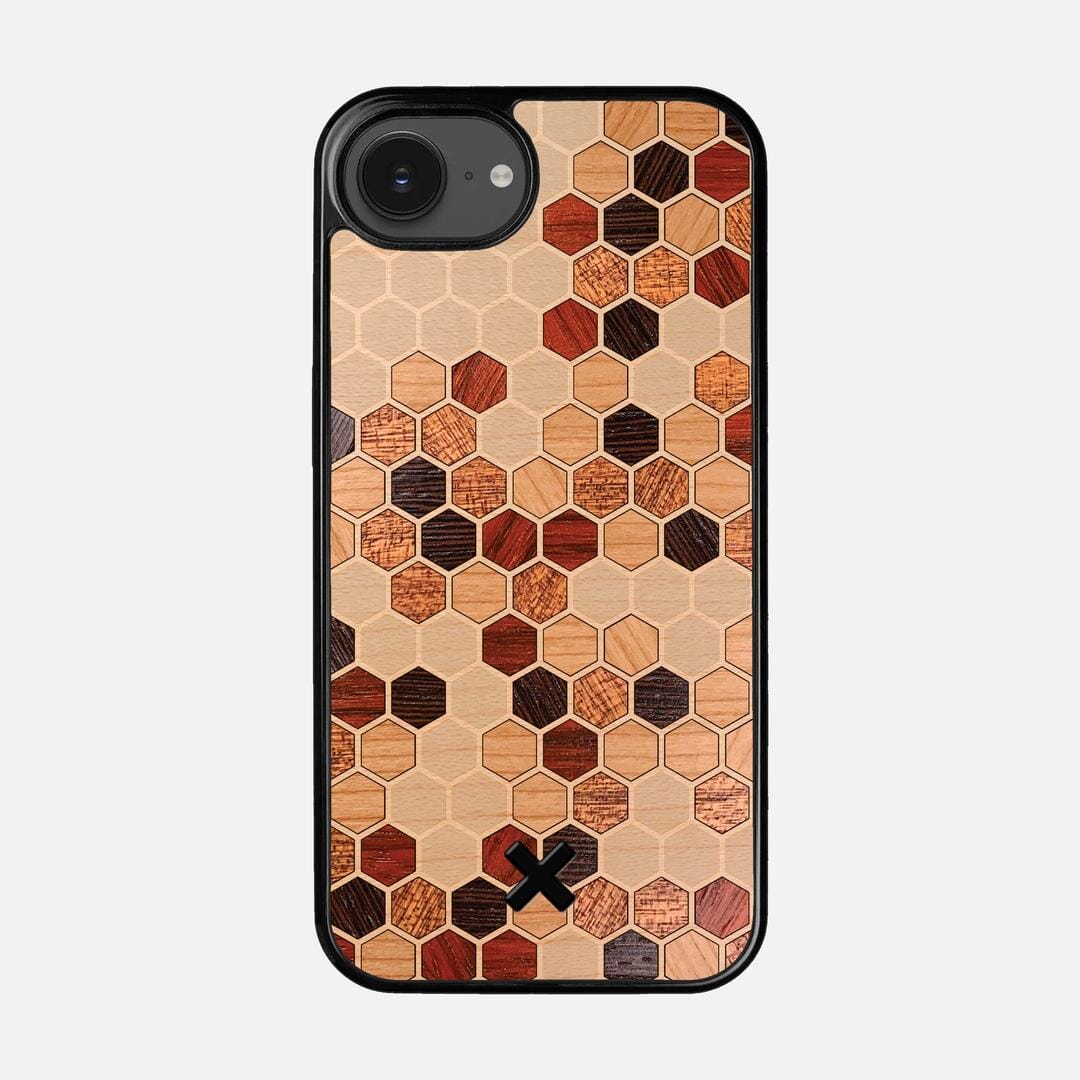 Cellular Case for the Apple iPhone 16e featuring a Maple, Cherry, Sapele, Padauk, and Wenge Wood backer with the Keyway X Mark#Phone Model_iPhone 16e