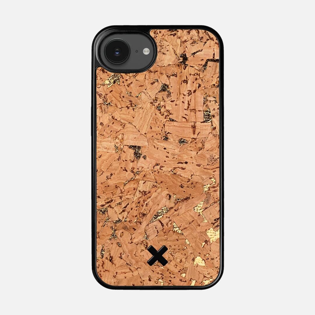 Gold Cork Case for the Apple iPhone 16e featuring a Genuine Cork backer with the Keyway X Mark#Phone Model_iPhone 16e